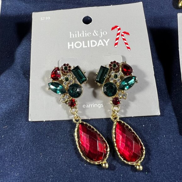 Hildie & Jo Holiday Earrings Set Of 6 - Festive Designs With Nutcracker Gem Drop - Picture 6 of 7
